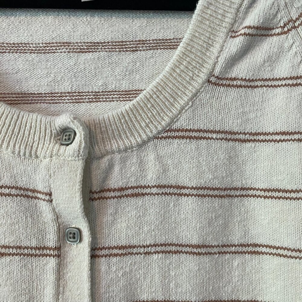 Madewell White Scoop Sweater Tee with Brown Stripes, Size Small - Picture 7 of 8